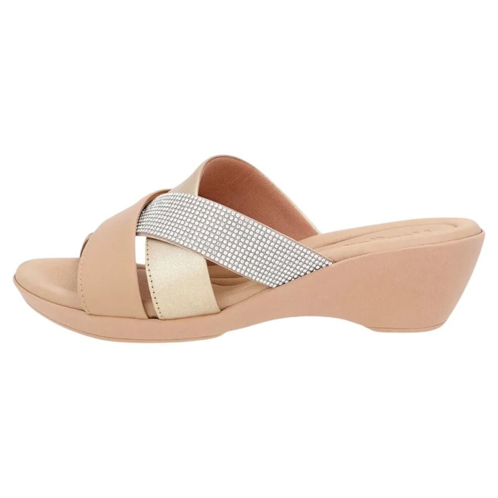 Sandália Salto Usaflex Couro Feminina Bege 2