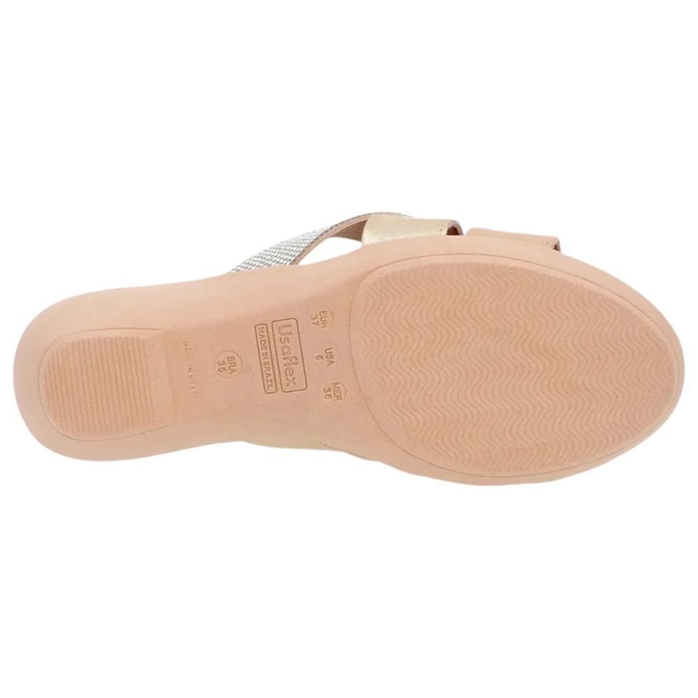 Sandália Salto Usaflex Couro Feminina Bege 4