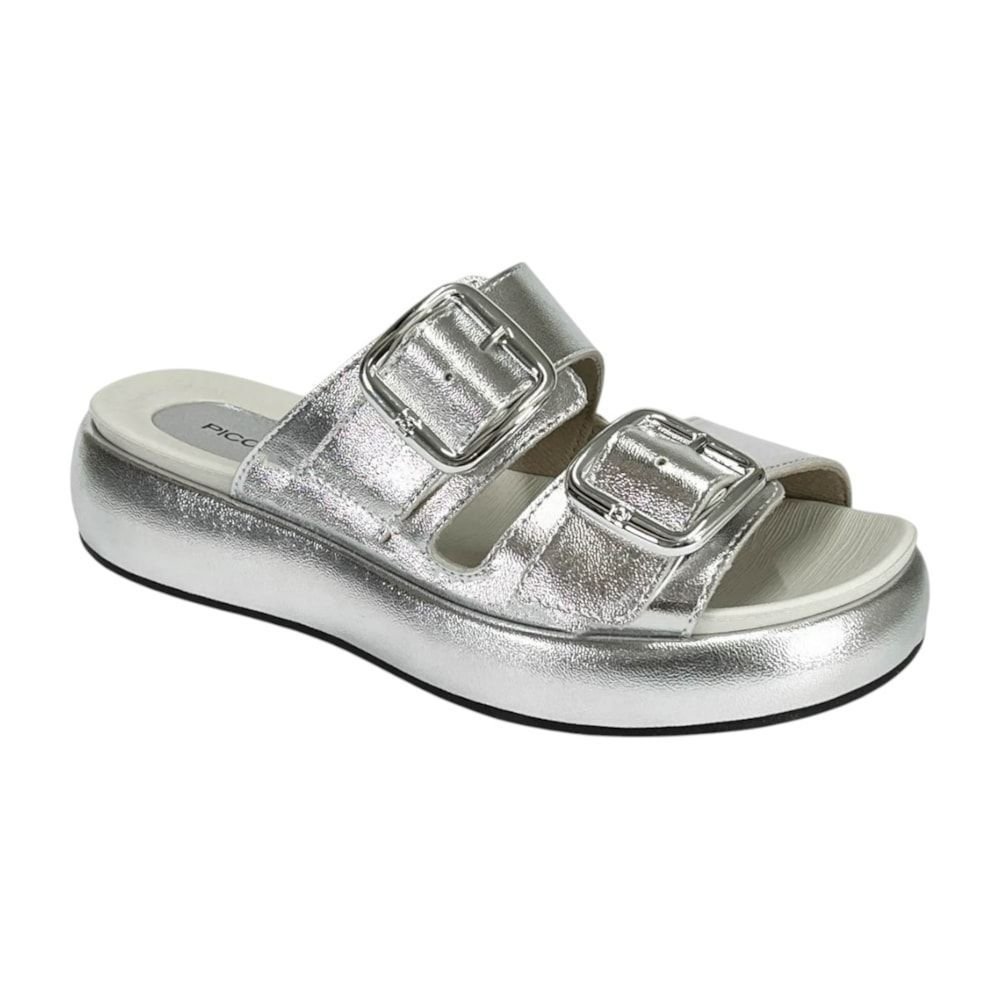 Tamanco Piccadilly Sol Anabela Médio Feminino Prata 1