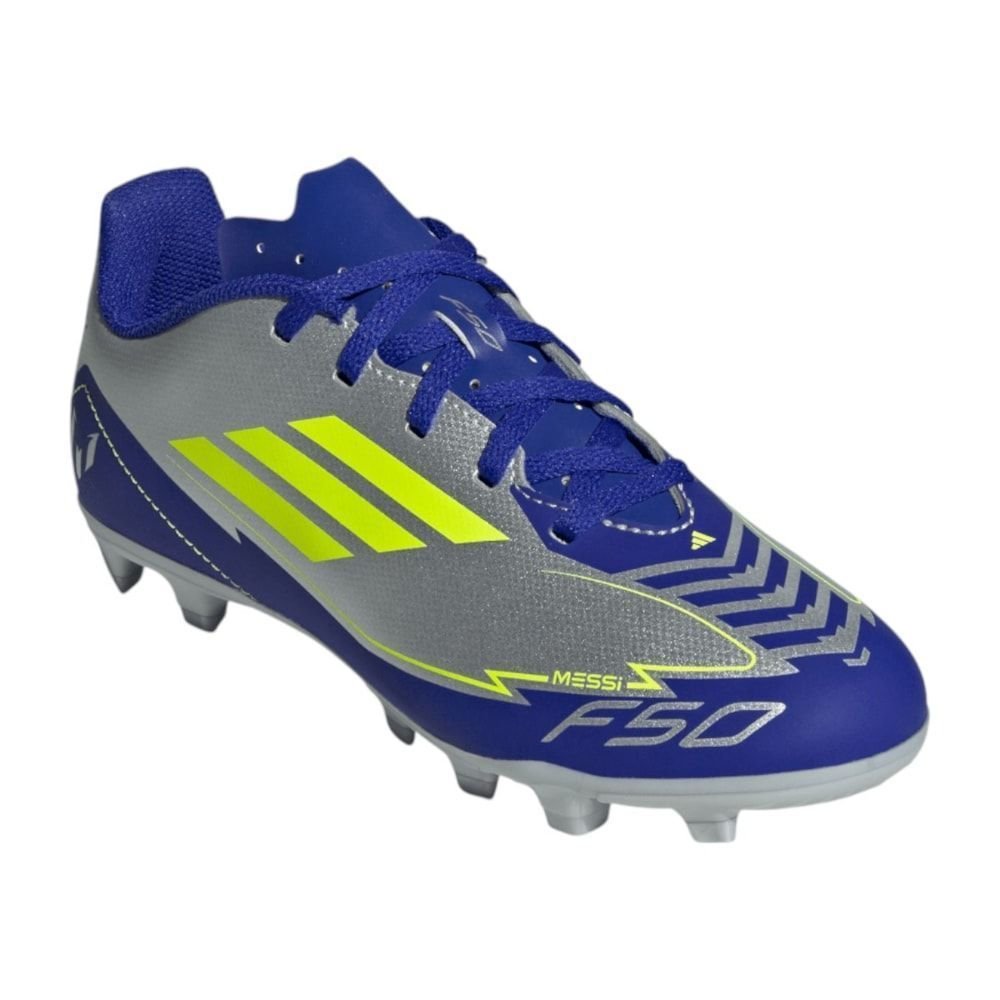 Chuteira Campo Adidas F50 Club Multi-Ground Messi Infantil Prata/Azul/Amarelo 3