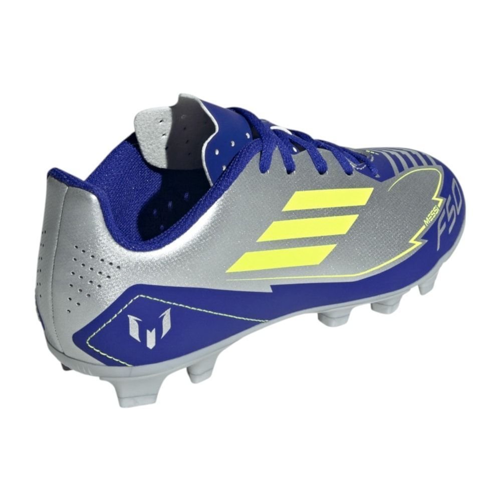 Chuteira Campo Adidas F50 Club Multi-Ground Messi Infantil Prata/Azul/Amarelo 4