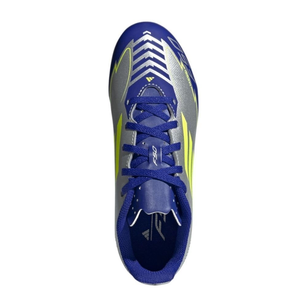 Chuteira Campo Adidas F50 Club Multi-Ground Messi Infantil Prata/Azul/Amarelo 5