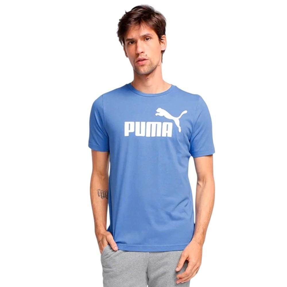 Camiseta Puma Essentials Logo Masculina Azul/Branco