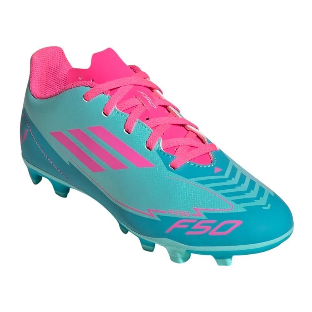 Chuteira Campo Adidas F50 Club Messi Infantil Verde/Rosa 3