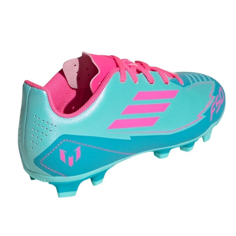 Chuteira Campo Adidas F50 Club Messi Infantil Verde/Rosa 4