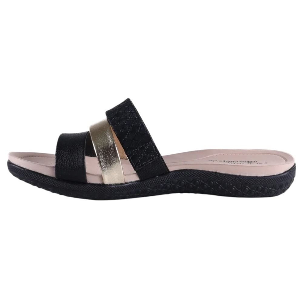 Chinelo Rasteira Modare Slide Ultra Conforto Feminino Preto/Dourado 2