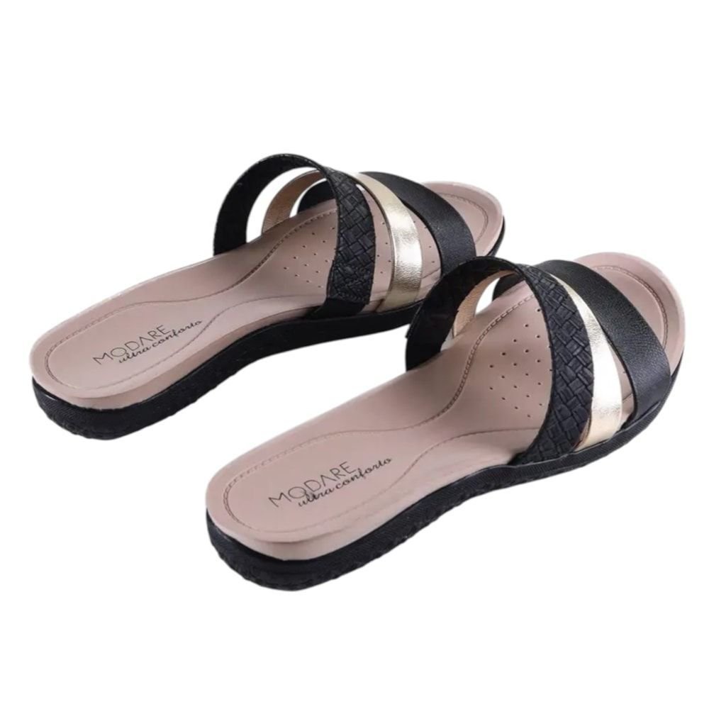 Chinelo Rasteira Modare Slide Ultra Conforto Feminino Preto/Dourado 3