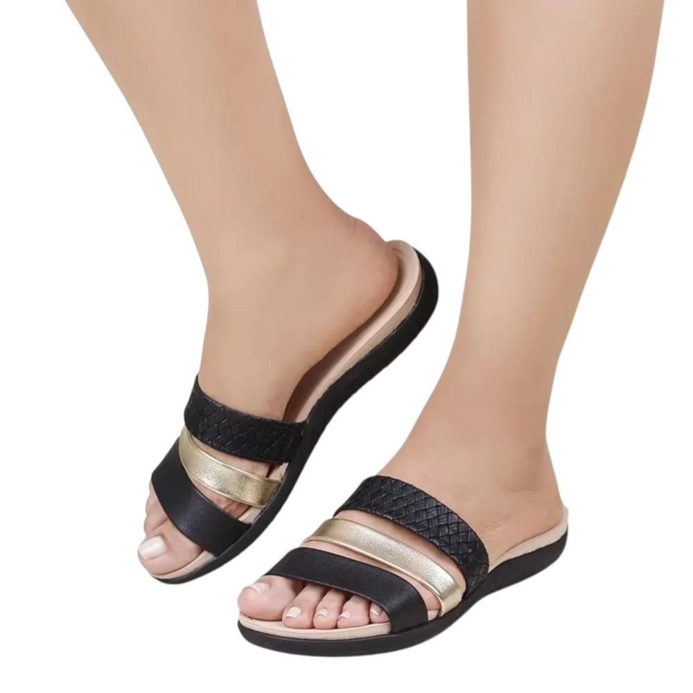 Chinelo Rasteira Modare Slide Ultra Conforto Feminino Preto/Dourado 5