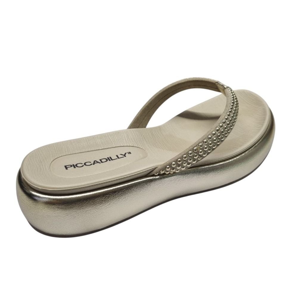 Chinelo Piccadilly Sol Salto Anabela Médio Feminino Dourado 4