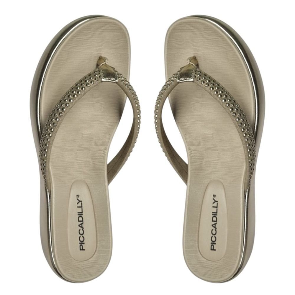 Chinelo Piccadilly Sol Salto Anabela Médio Feminino Dourado 5