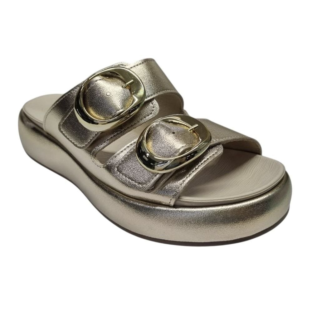 Tamanco Piccadilly Sol Salto Anabela Médio Feminino Dourado 3