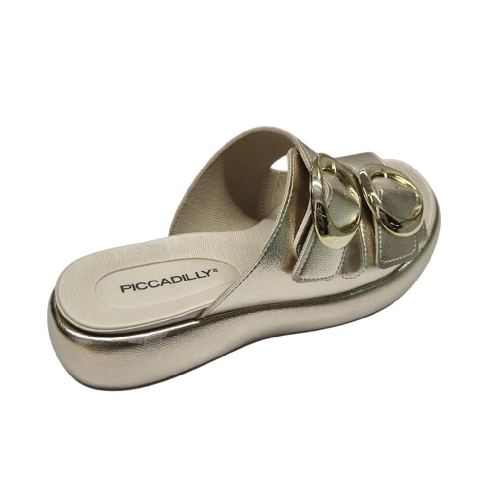 Tamanco Piccadilly Sol Salto Anabela Médio Feminino Dourado 4