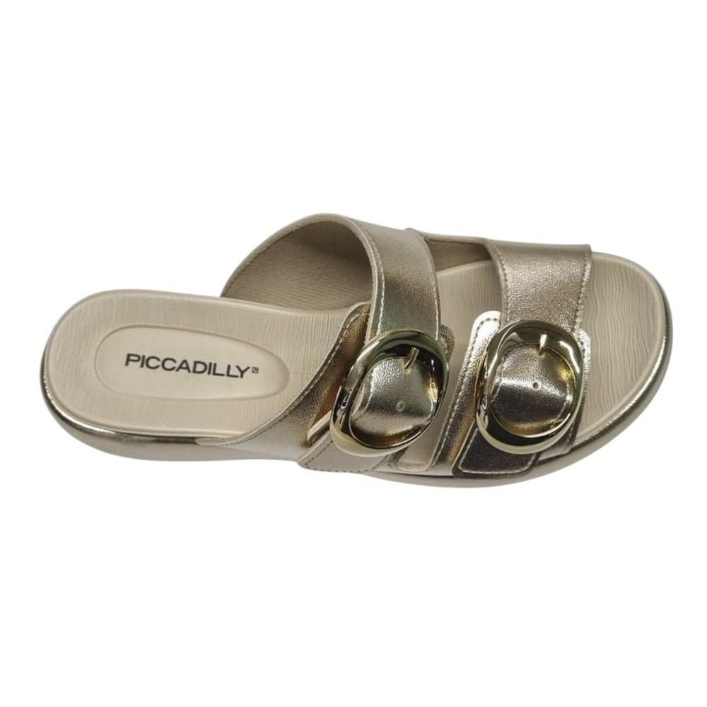 Tamanco Piccadilly Sol Salto Anabela Médio Feminino Dourado 5