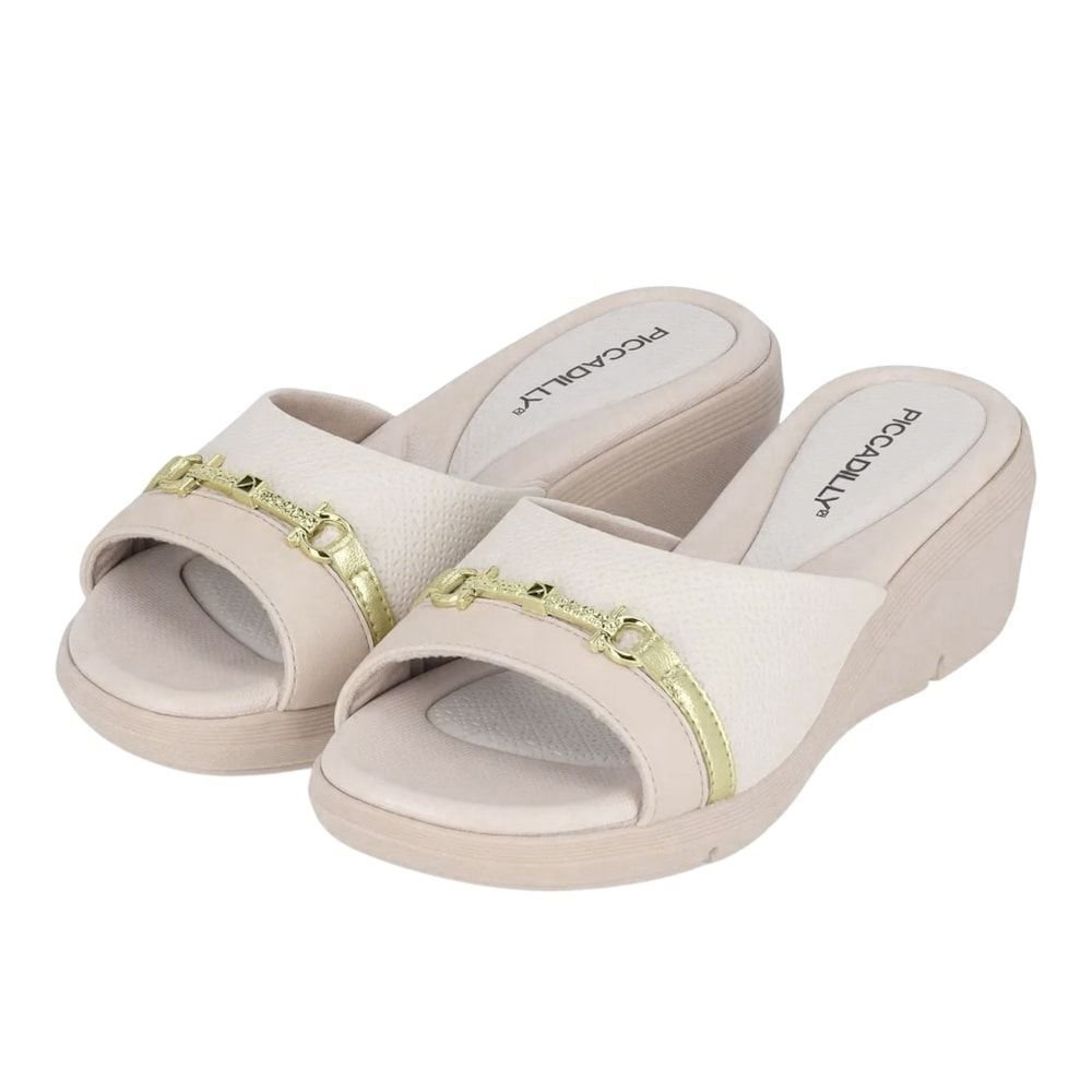 Tamanco Piccadilly Cecília Salto Anabela Médio Feminino Bege 2