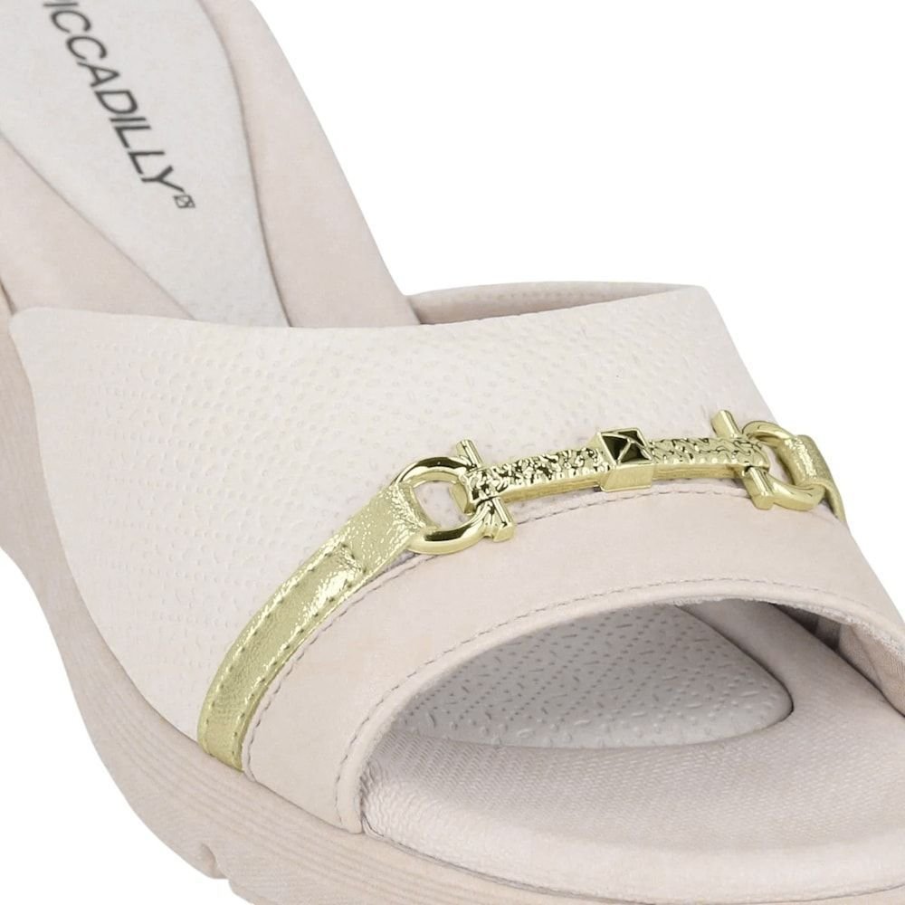 Tamanco Piccadilly Cecília Salto Anabela Médio Feminino Bege 5