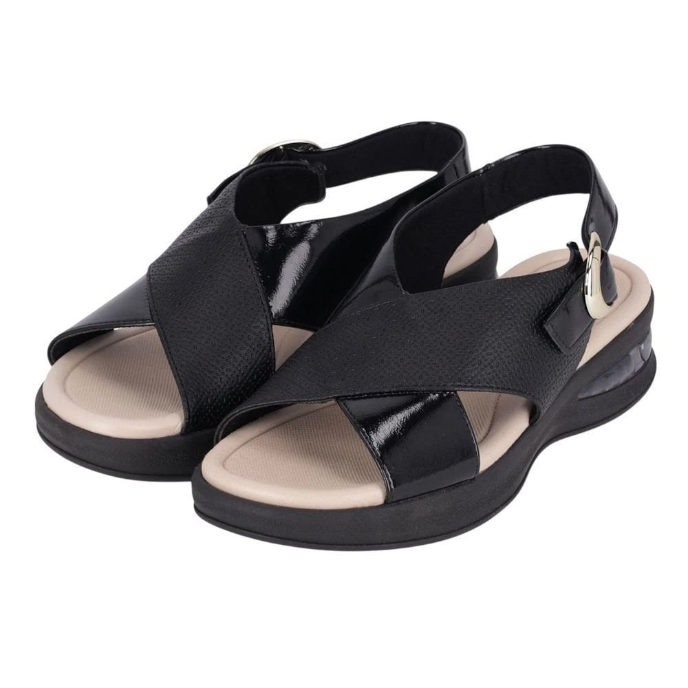 Sandália Piccadilly SoftStep Salto Anabela Médio Feminina Preto 2