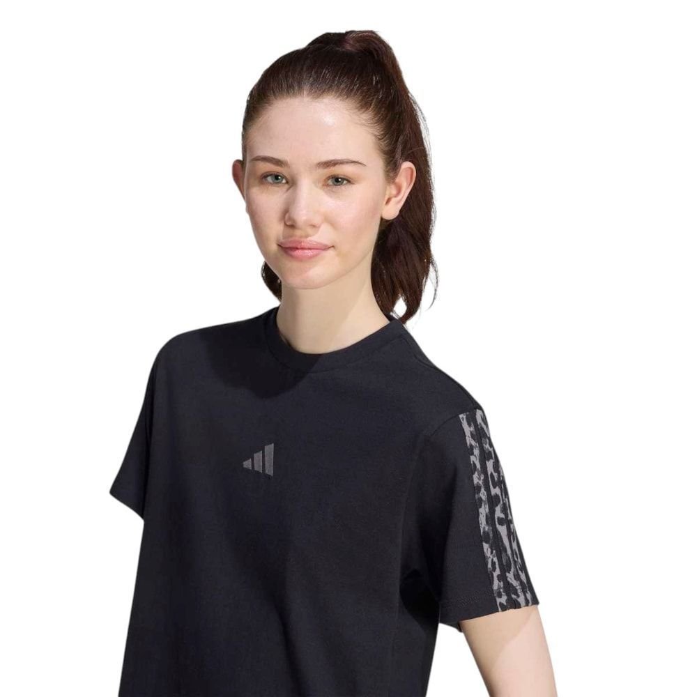 Camiseta Adidas Seasonal Essentials Animal Print 3-Stripes Feminina Preto 3