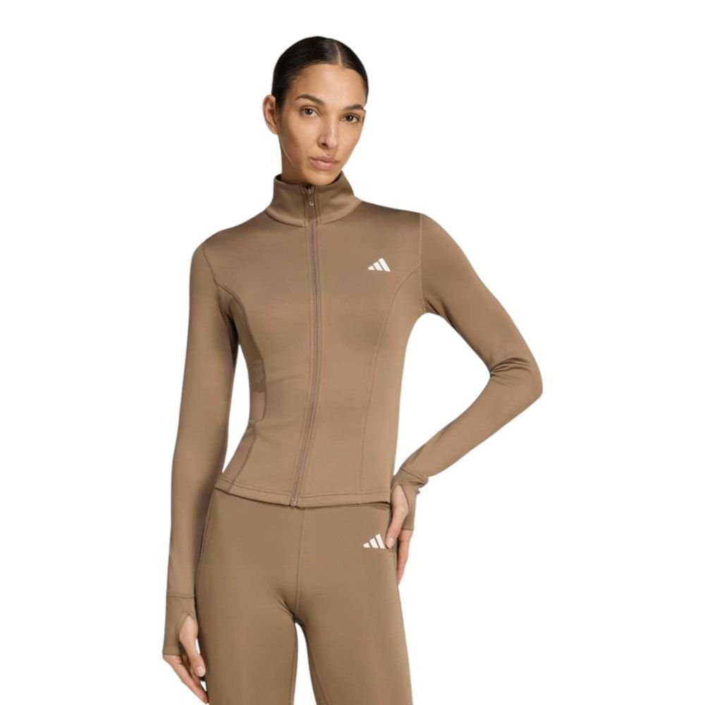 Jaqueta Adidas Optime Essentials Zíper Feminina Marrom 1