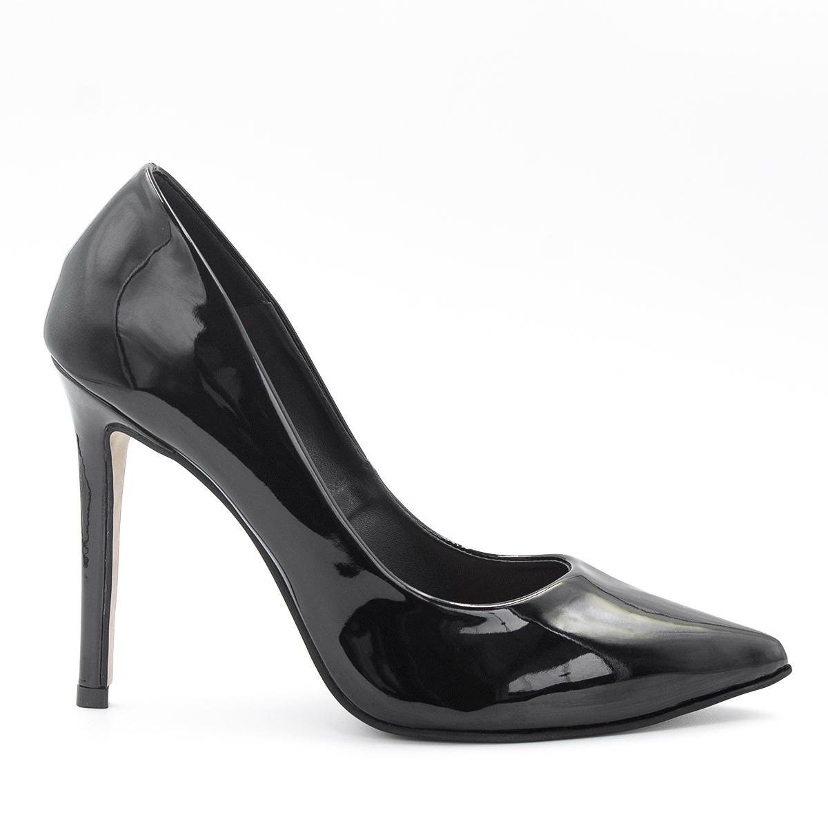 Scarpin Salto Agulha Bico Fino Suzy Preto Verniz Preto 2