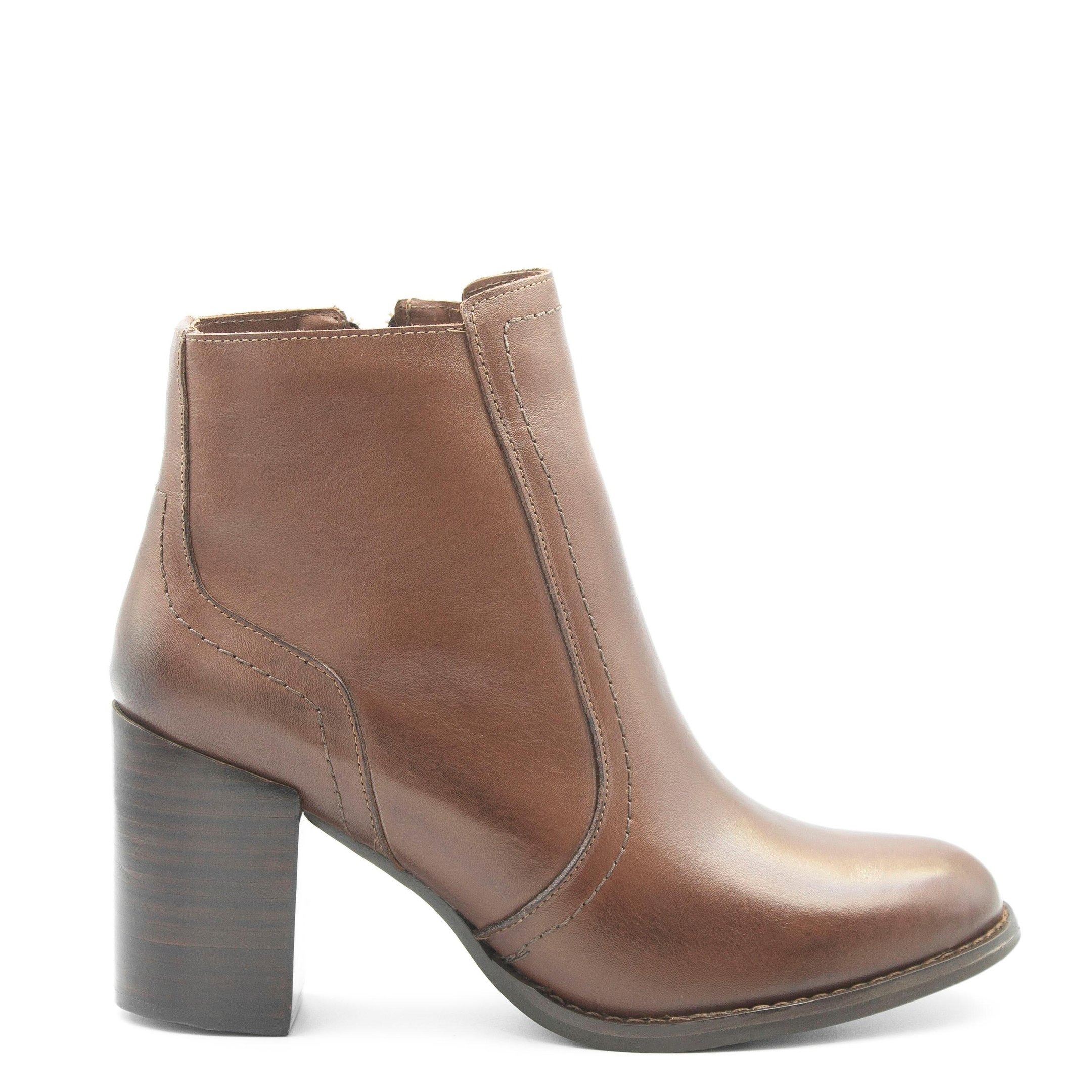 Bota Salto Bloco Couro Lourença Marrom Marrom 2