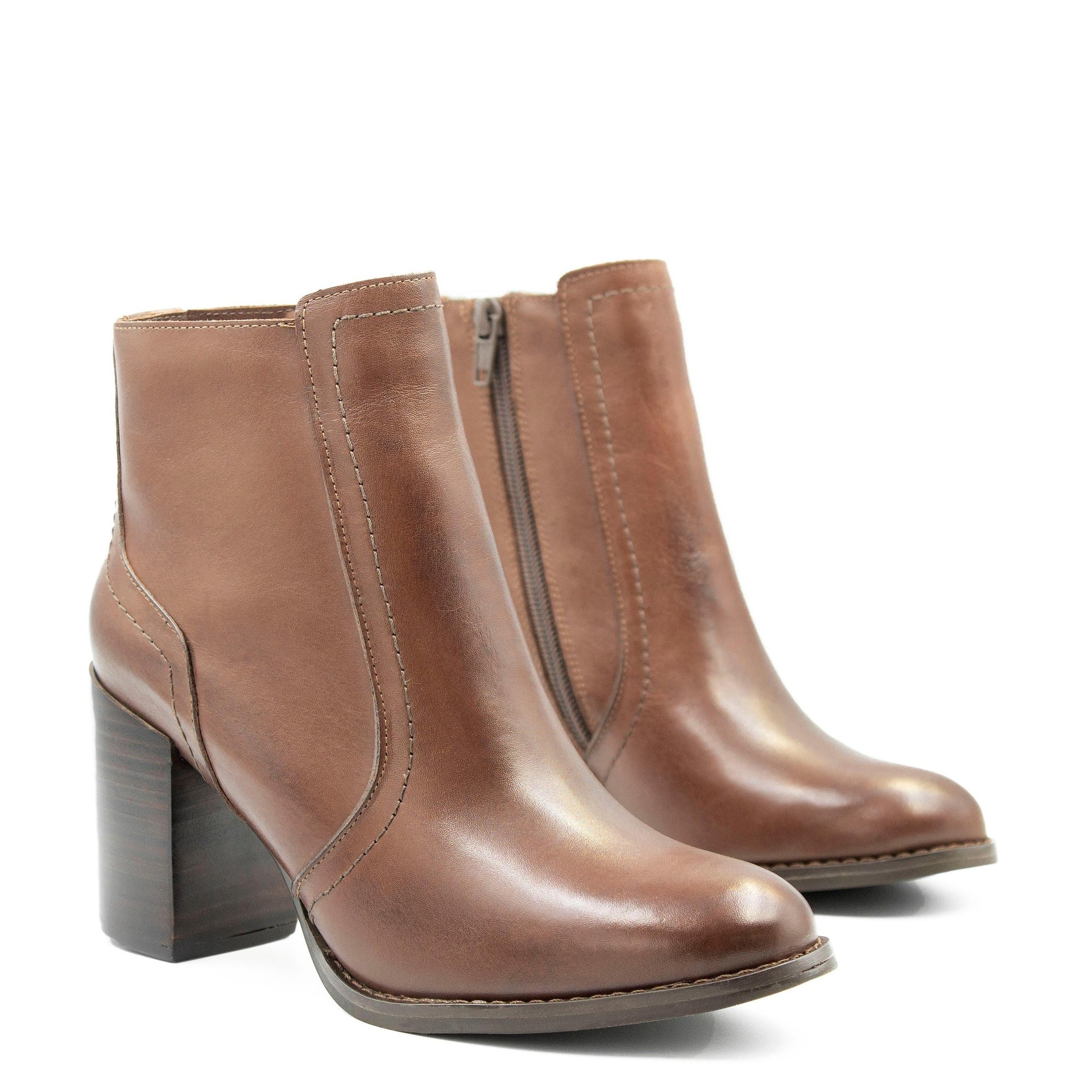 Bota Salto Bloco Couro Lourença Marrom Marrom 3