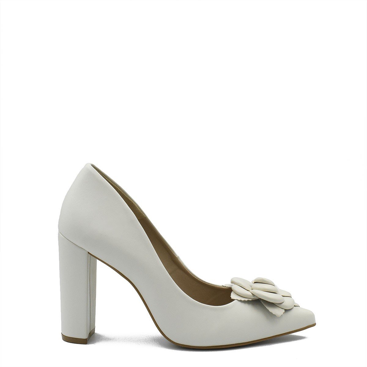 Scarpin Zatta Salto Grosso Flor Off White
