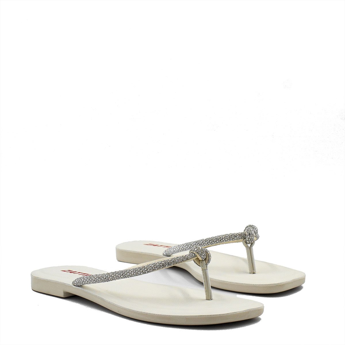 Rasteira Nó Brilho Thayna Off White Branco 3