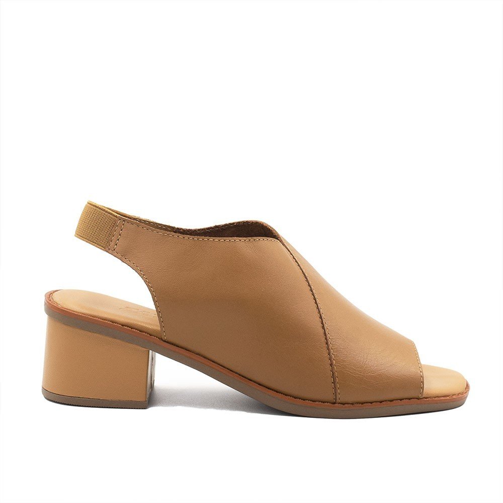 Sandália Salto Bloco Elástico Francine Caramelo Marrom 2