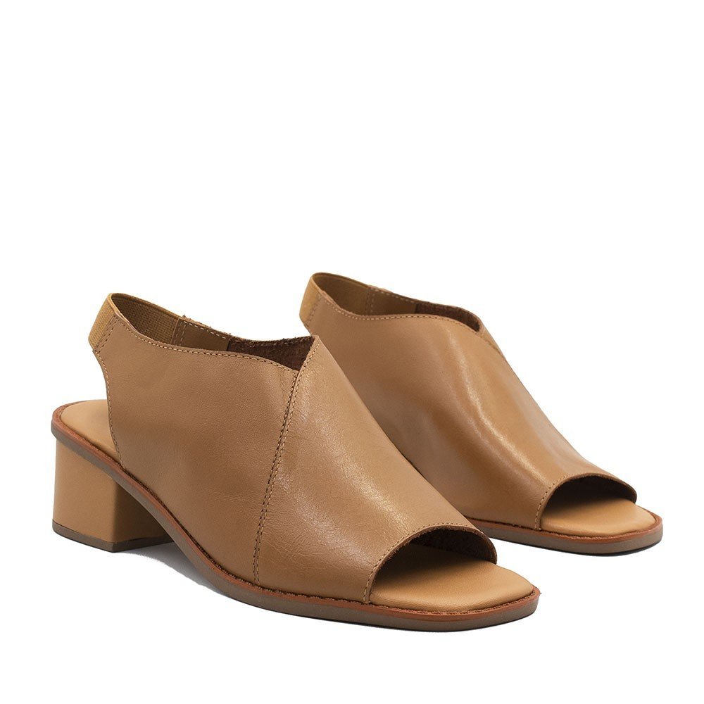 Sandália Salto Bloco Elástico Francine Caramelo Marrom 6