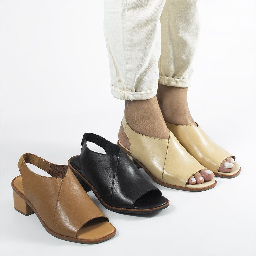 Sandália Salto Bloco Elástico Francine Creme Bege 6