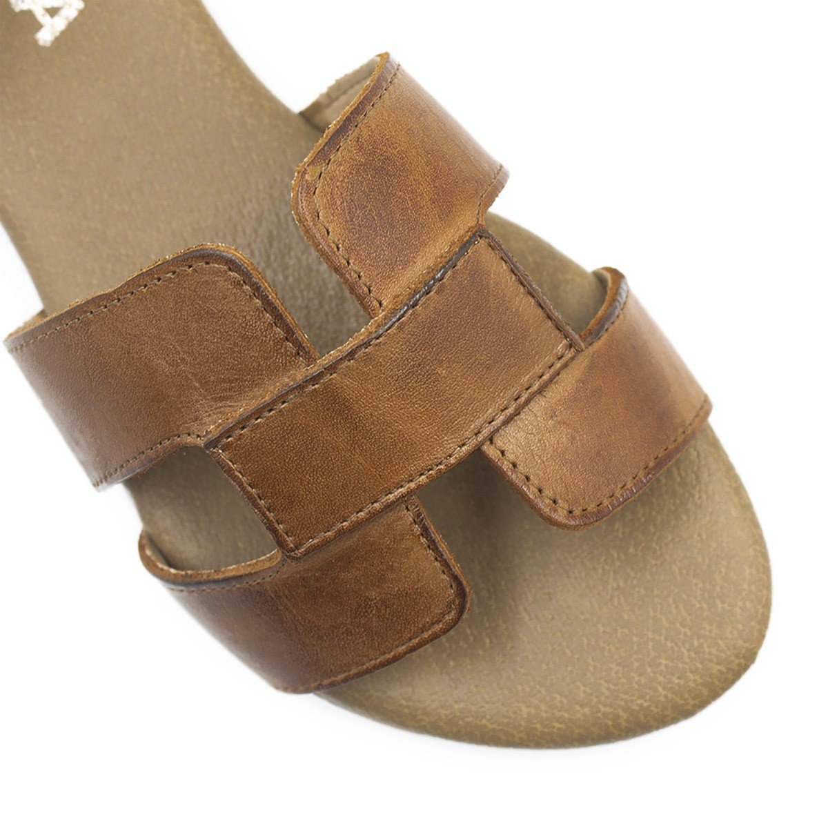 Sandália Rasteira Couro H Fechada Melina Castanho Marrom 6