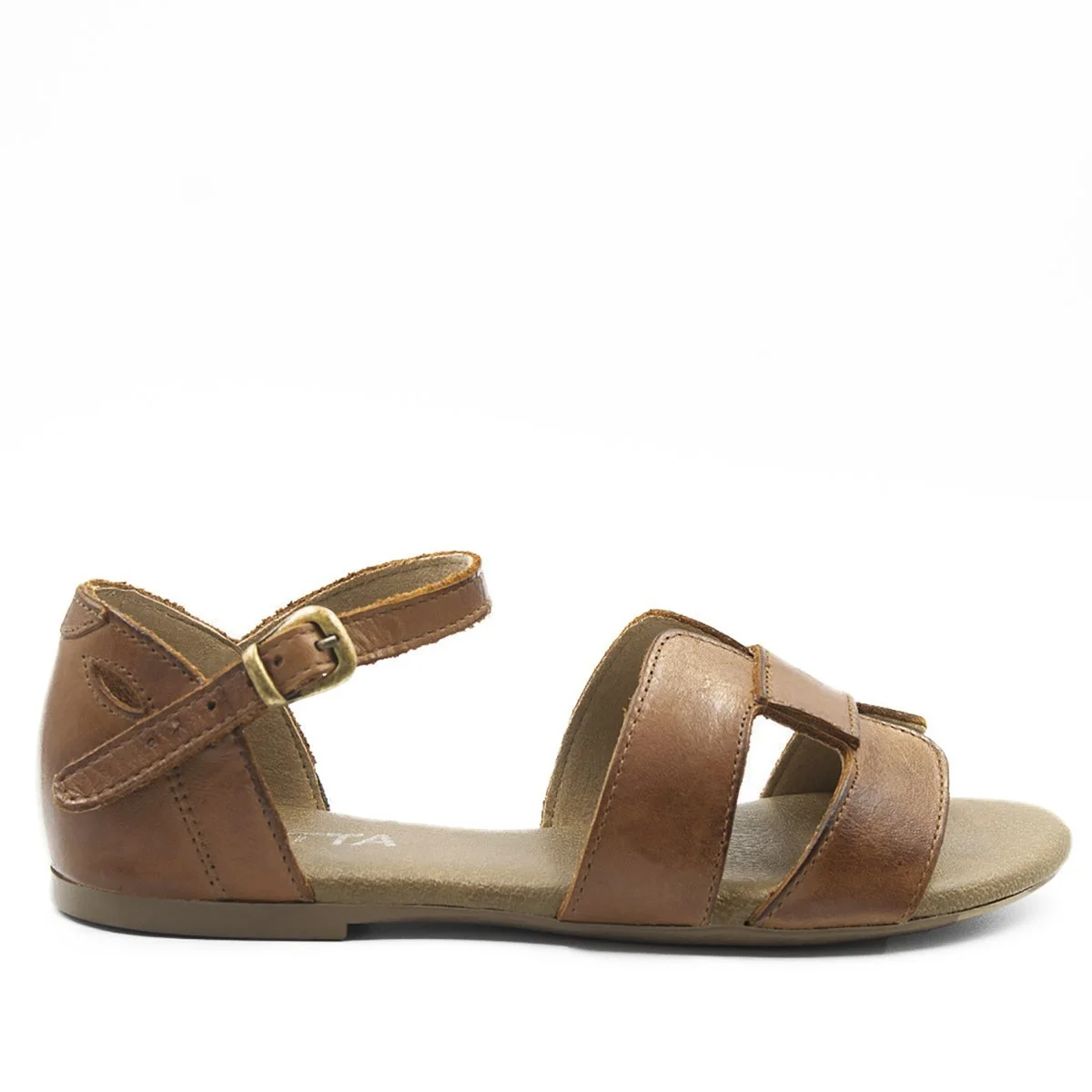 Sandália Rasteira Couro H Fechada Melina Castanho Marrom 2