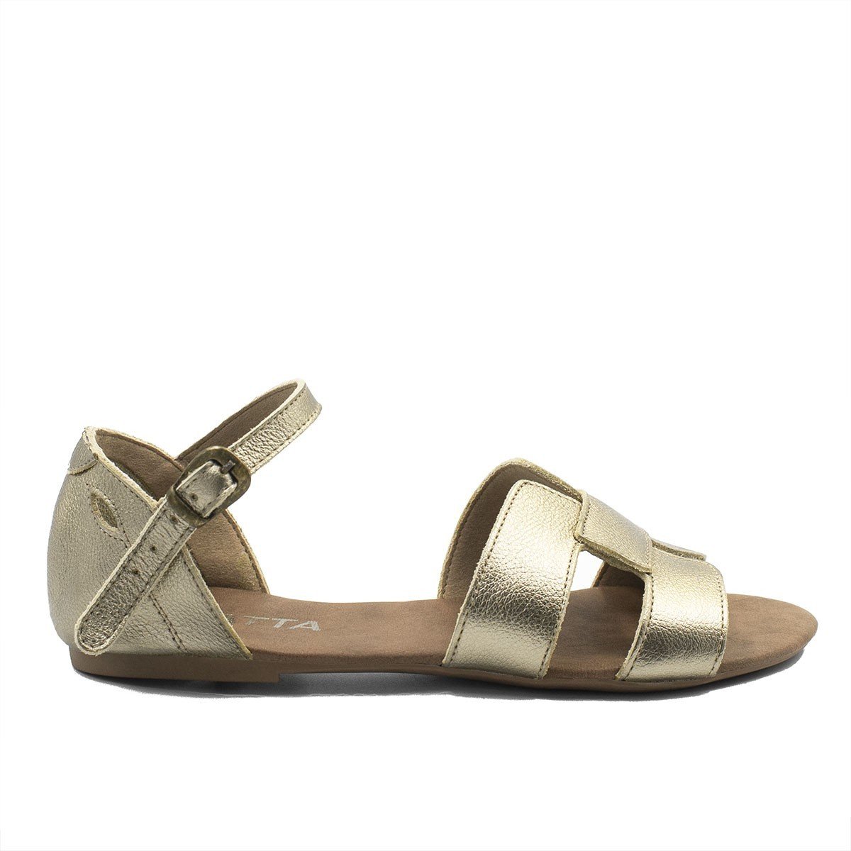 Sandália Rasteira Couro H Fechada Melina Dourada Dourado 2