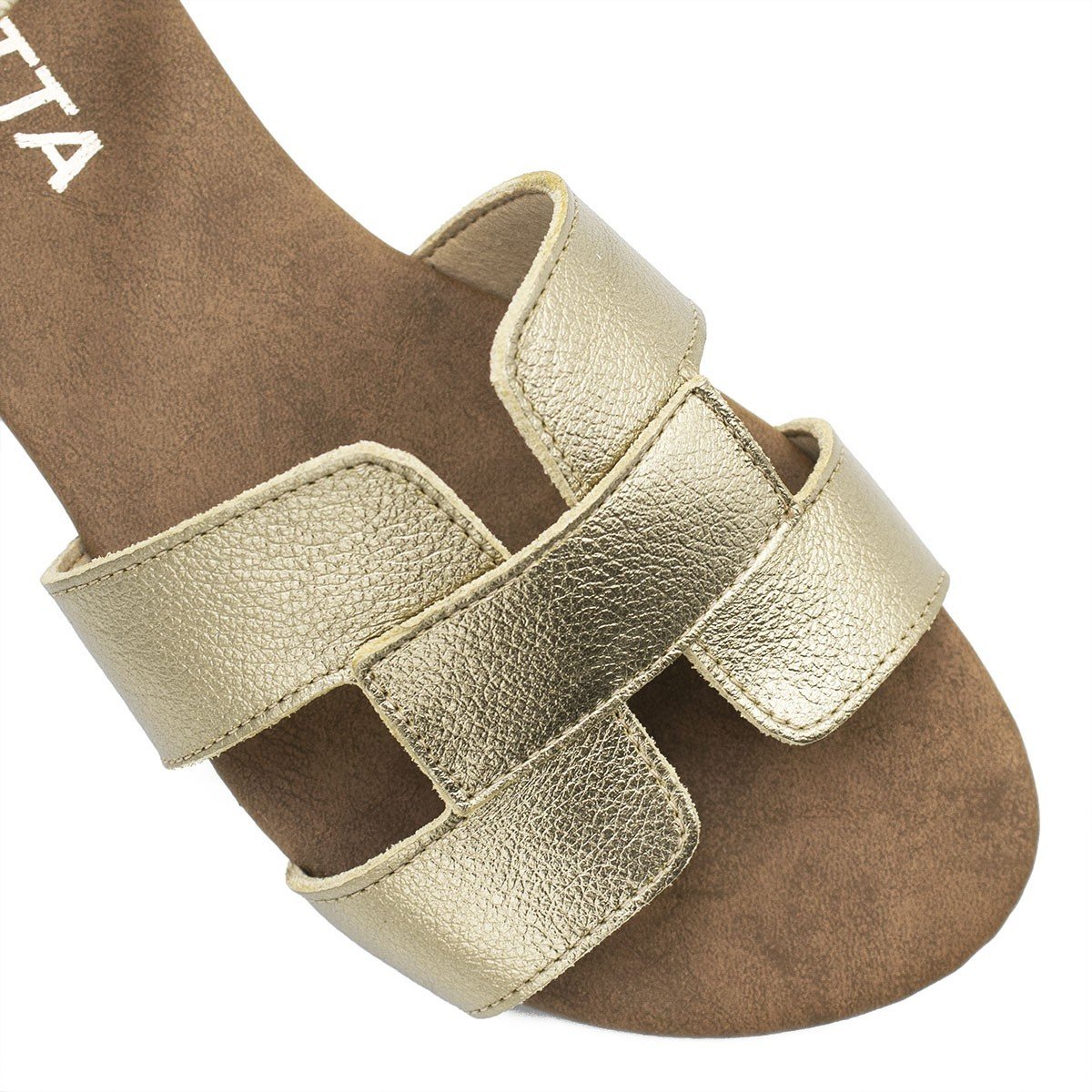 Sandália Rasteira Couro H Fechada Melina Dourada Dourado 6