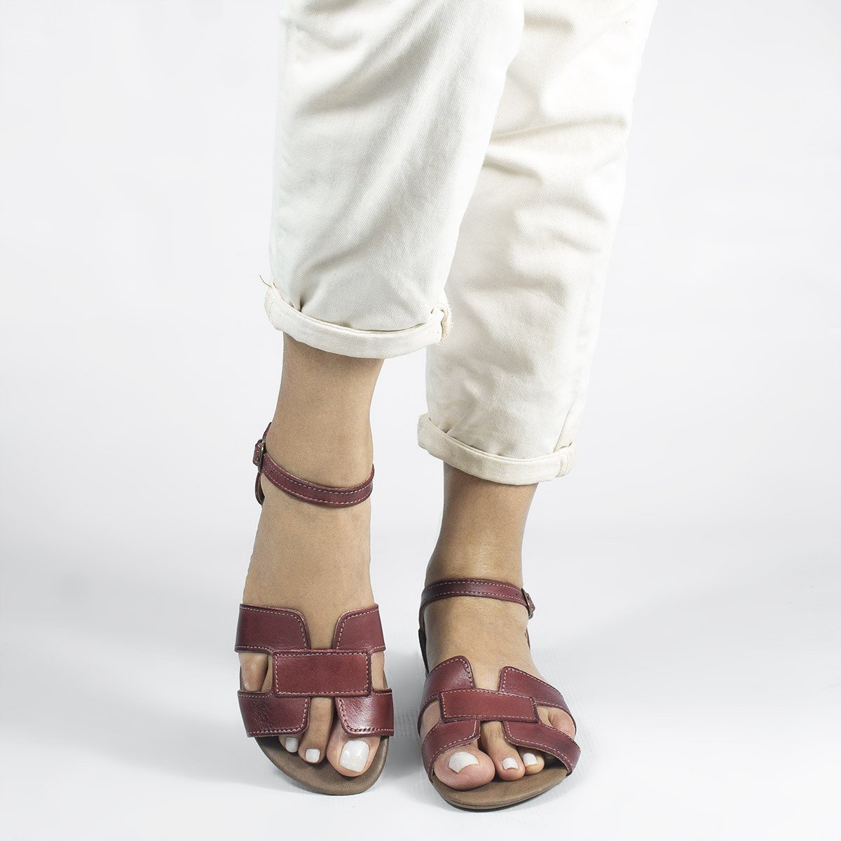 Sandália Rasteira Couro H Fechada Melina Vermelho Vermelho 3