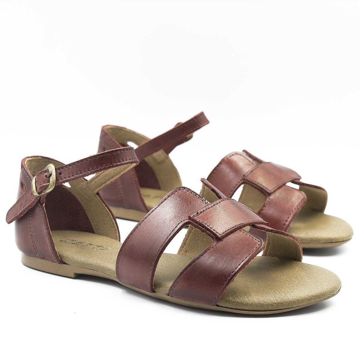 Sandália Rasteira Couro H Fechada Melina Vermelho Vermelho 4