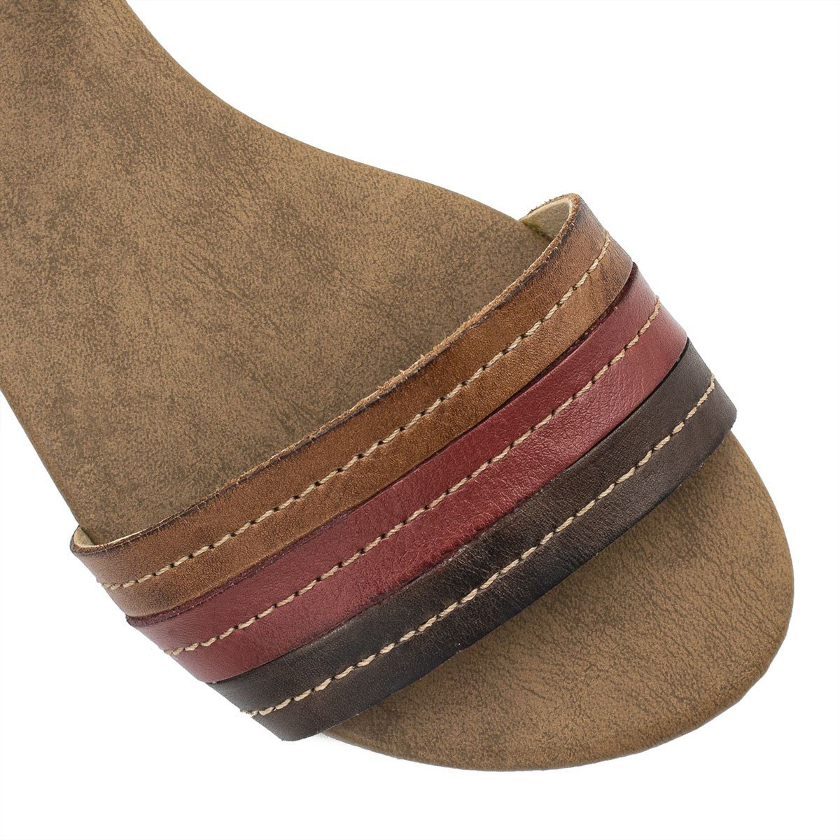 Sandália Rasteira Couro Viviane Multicolor Vermelho Marrom 4