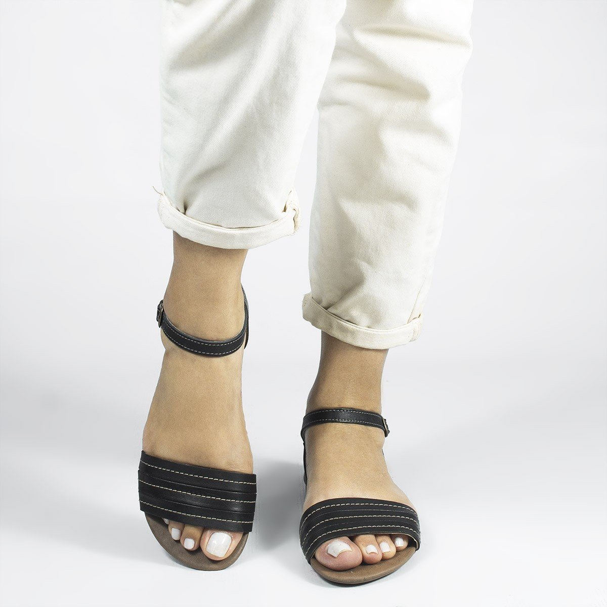 Sandália Rasteira Couro Viviane Preta Preto 3