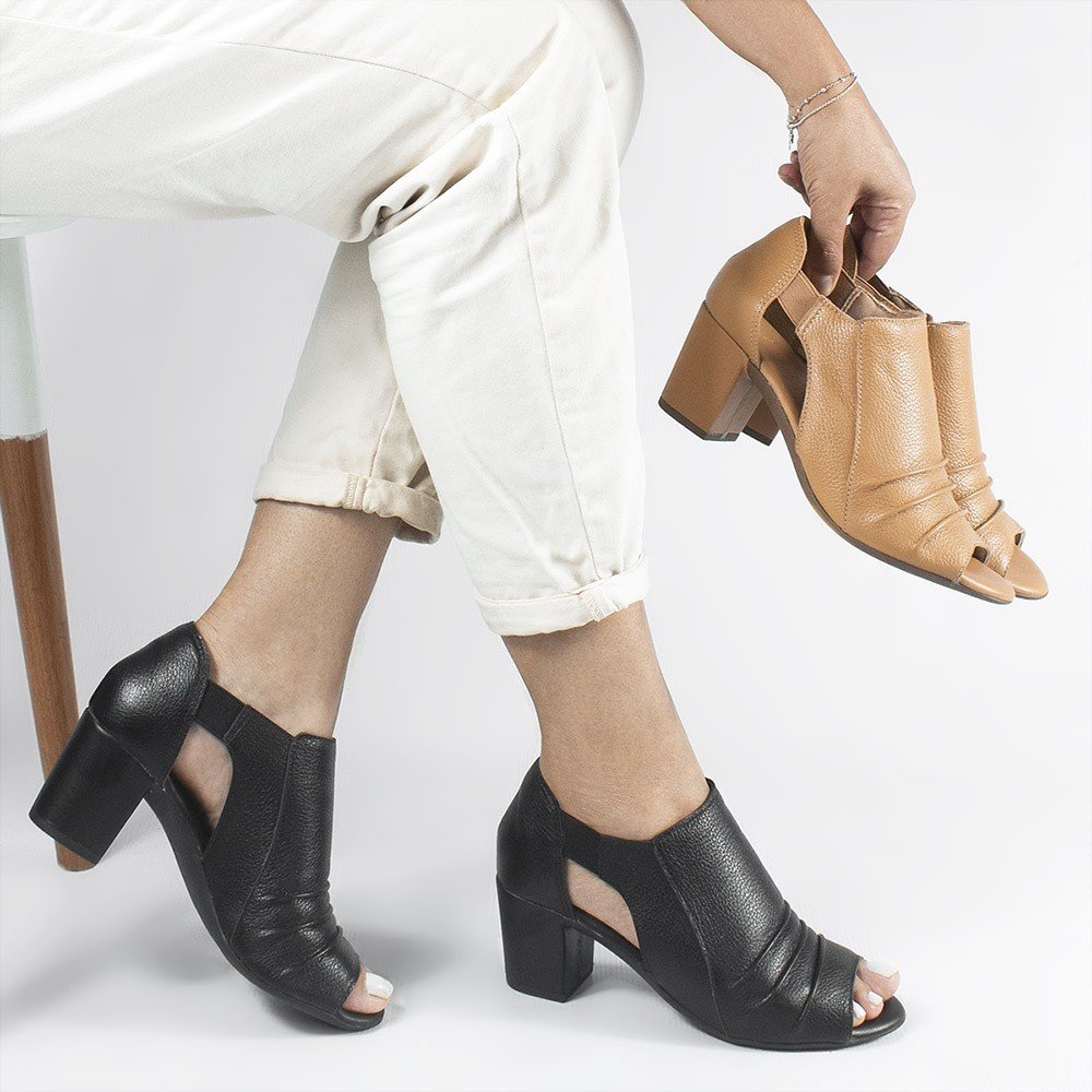 PeepBoot Zatta Salto Bloco Couro Pietra Preto 6