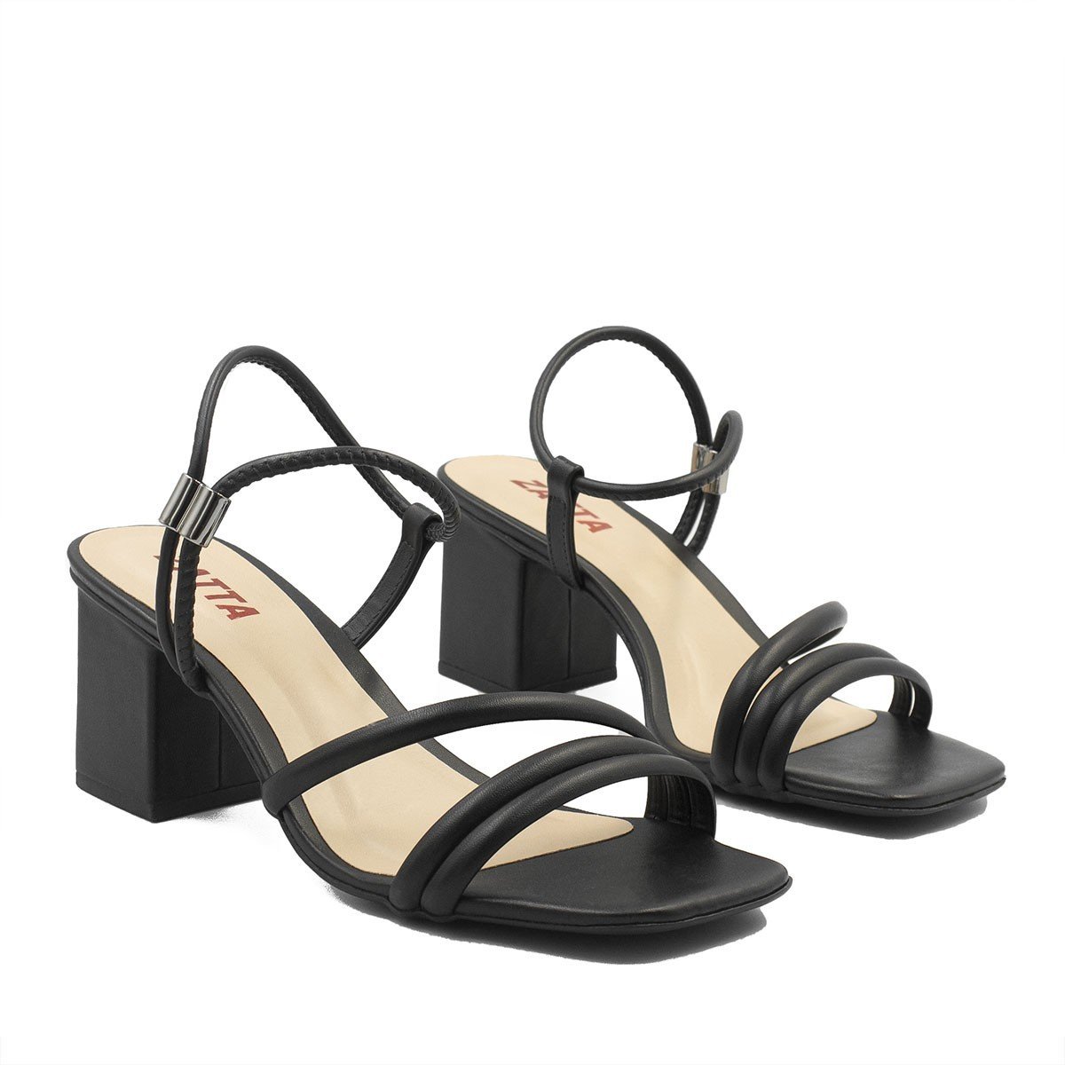 Sandália Salto Sextavado Bloco Margarida Preta Preto 4