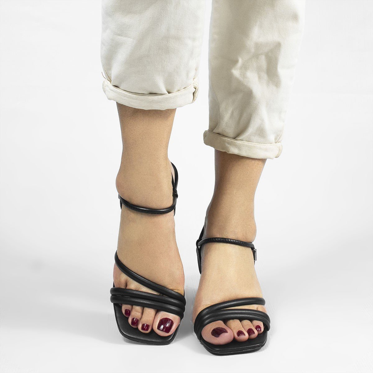 Sandália Salto Sextavado Bloco Margarida Preta Preto 5