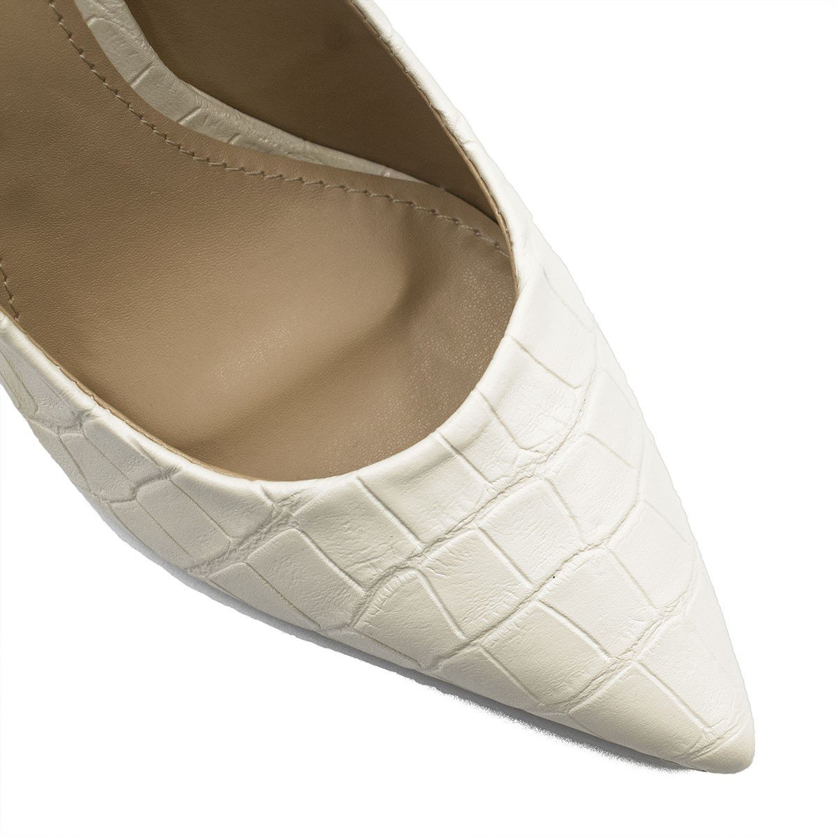 Scarpin Salto Alto Bico Fino Suzy Croco Off White Branco 9