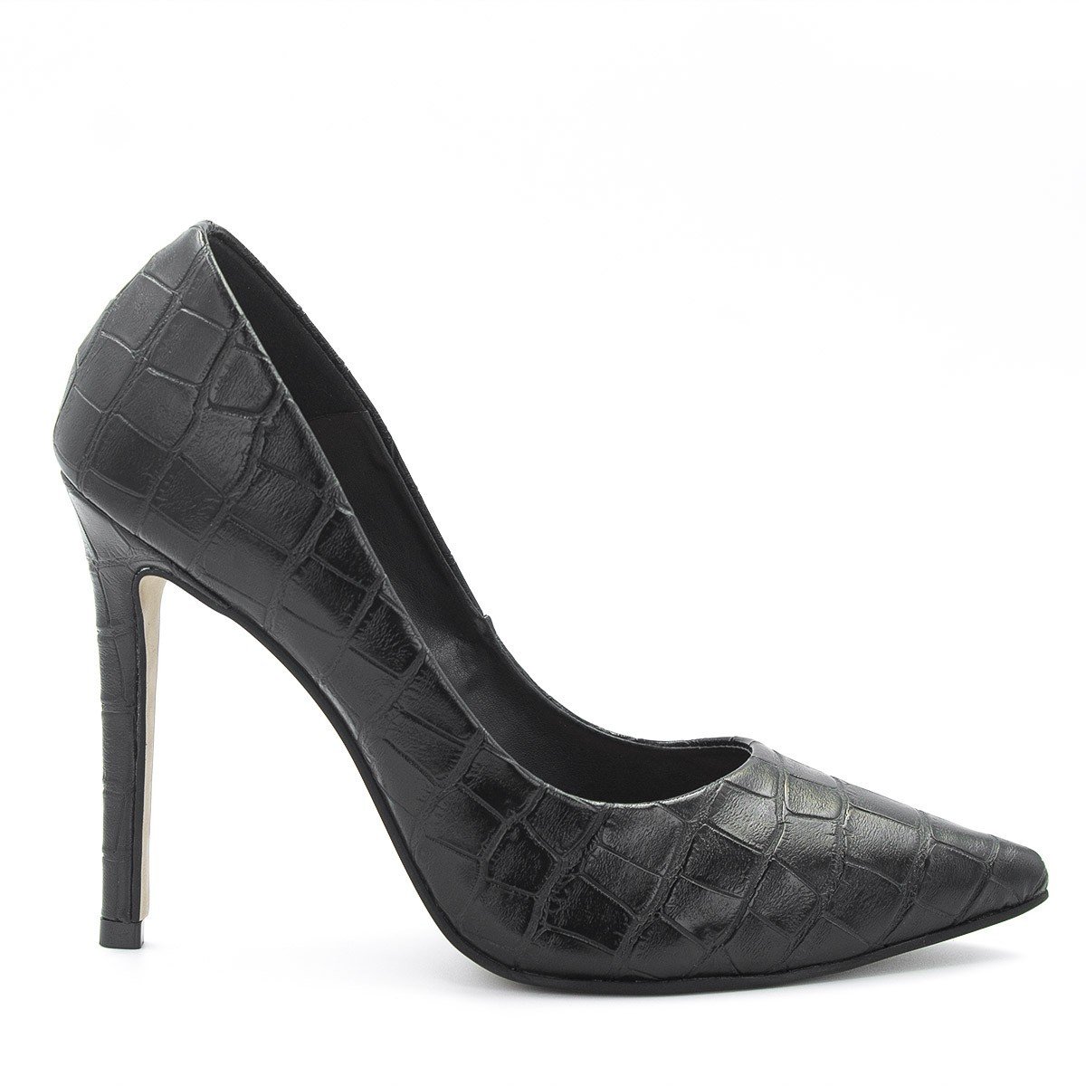 Scarpin Salto Alto Bico Fino Suzy Croco Preto Preto 4