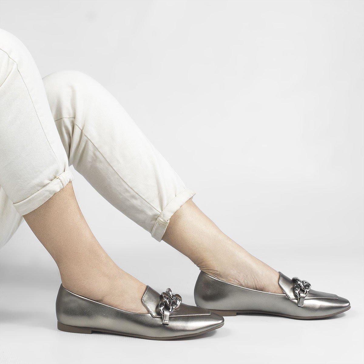 Mocassim Corrente Luciana Prata Velho Cinza 5