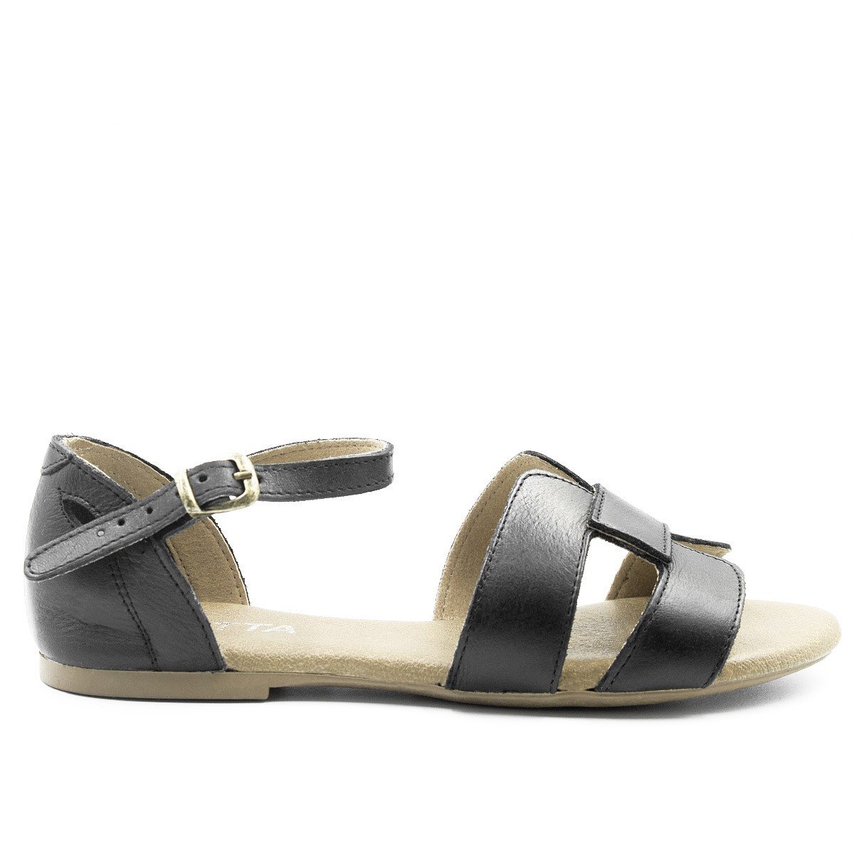 Sandália Zatta Rasteira Couro H Fechada Melina Preto 2