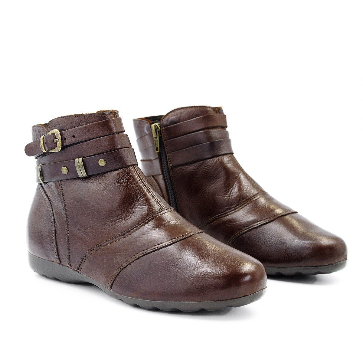 Bota Couro Flat Fivela Rafa Marrom Marrom 3