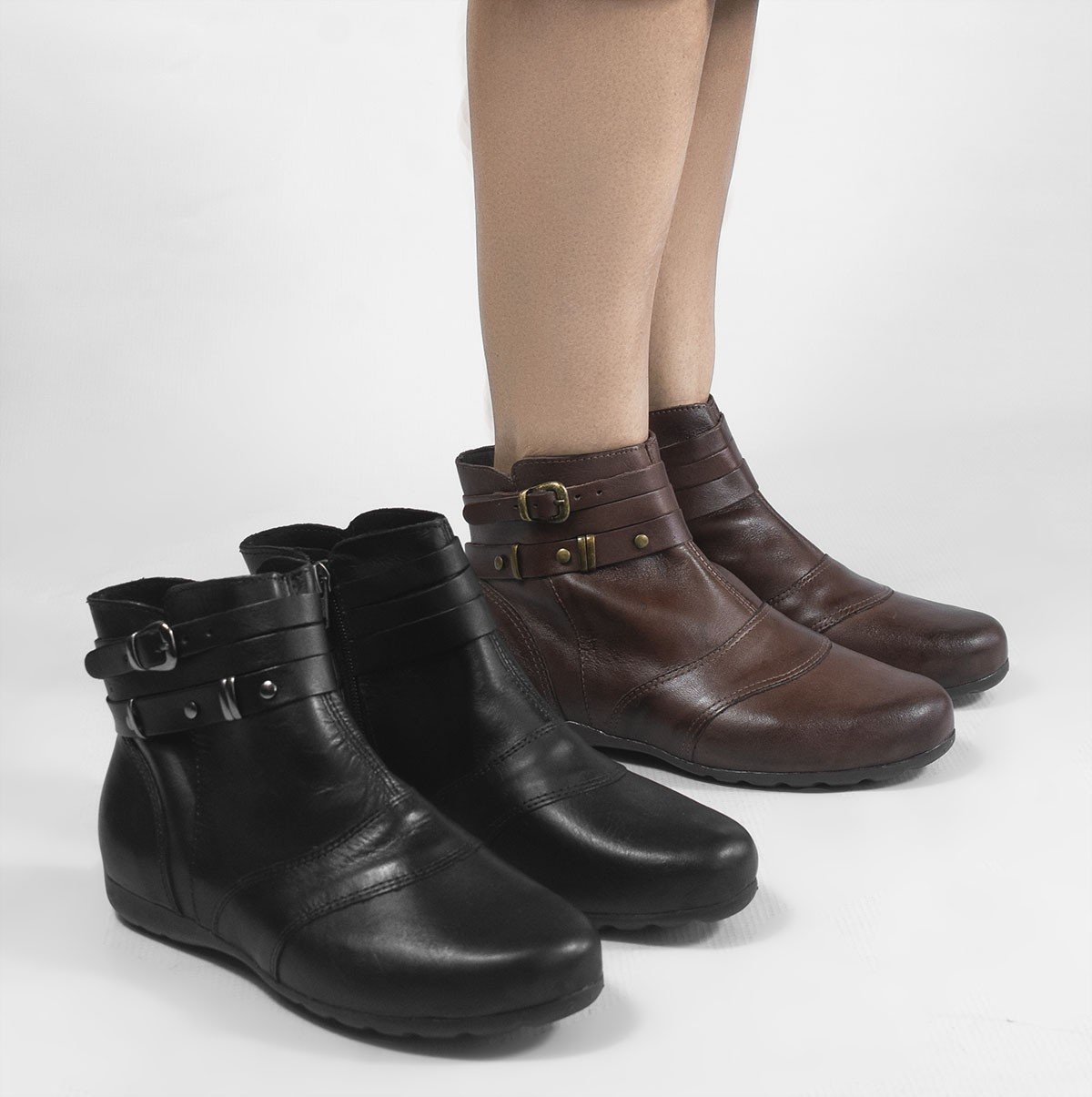 Bota Couro Flat Fivela Rafa Marrom Marrom 4