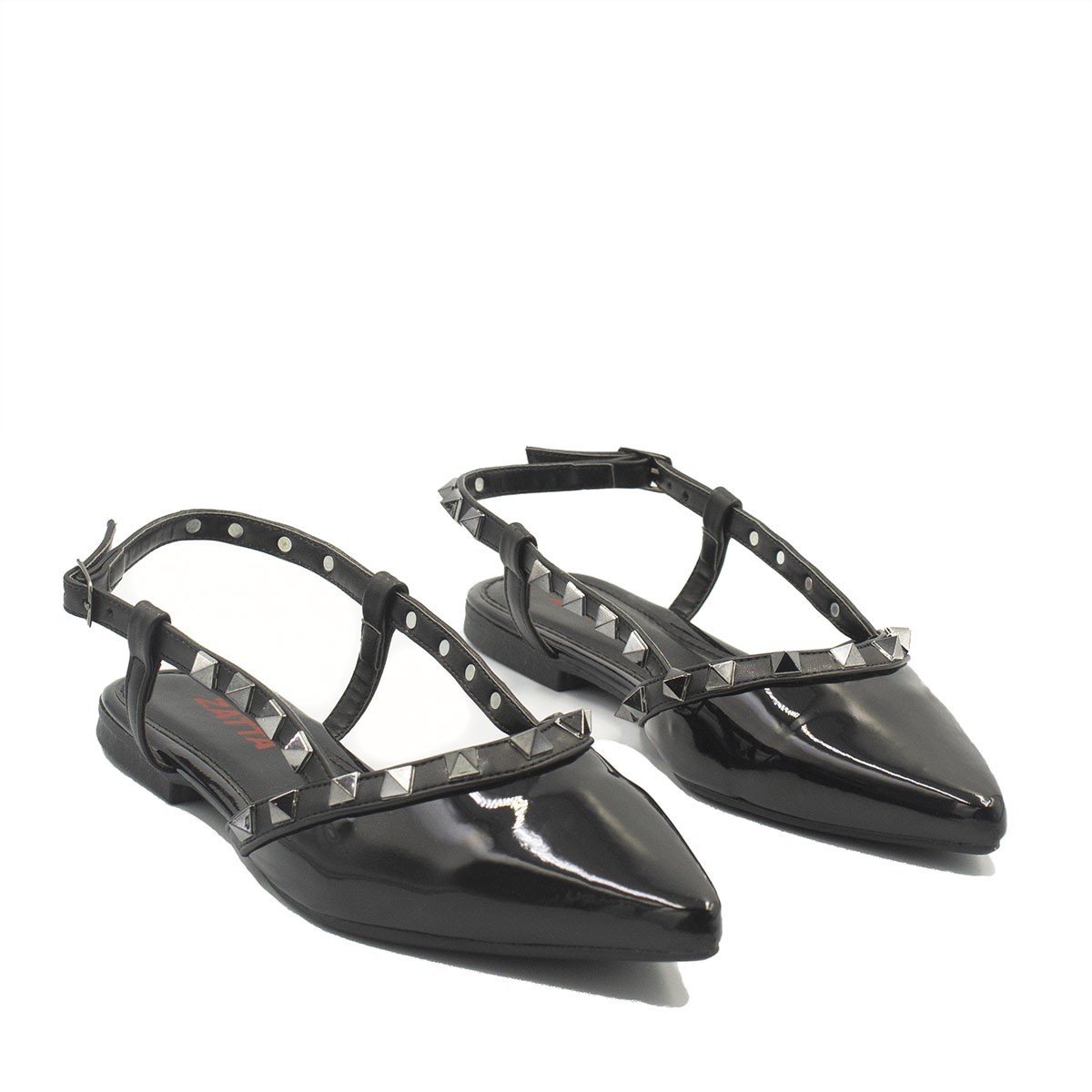 Sapatilha Zatta Slingback Spikes Mirela Verniz Preta Preto 6