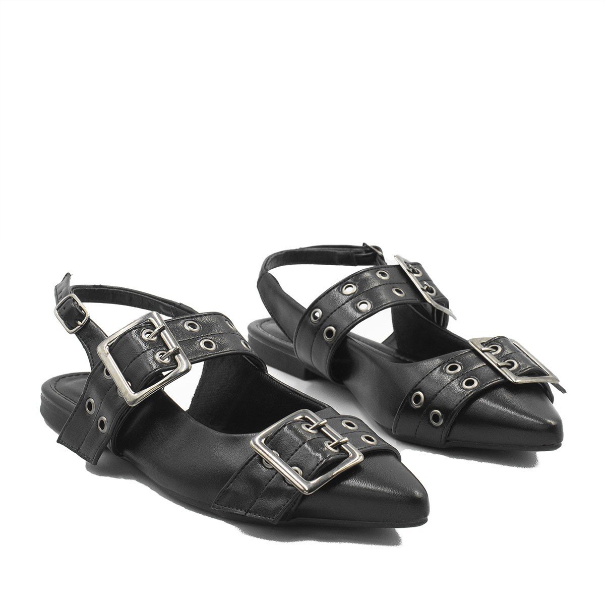 Sapatilha Slingback Fivelas Maitê Preto Preto 3