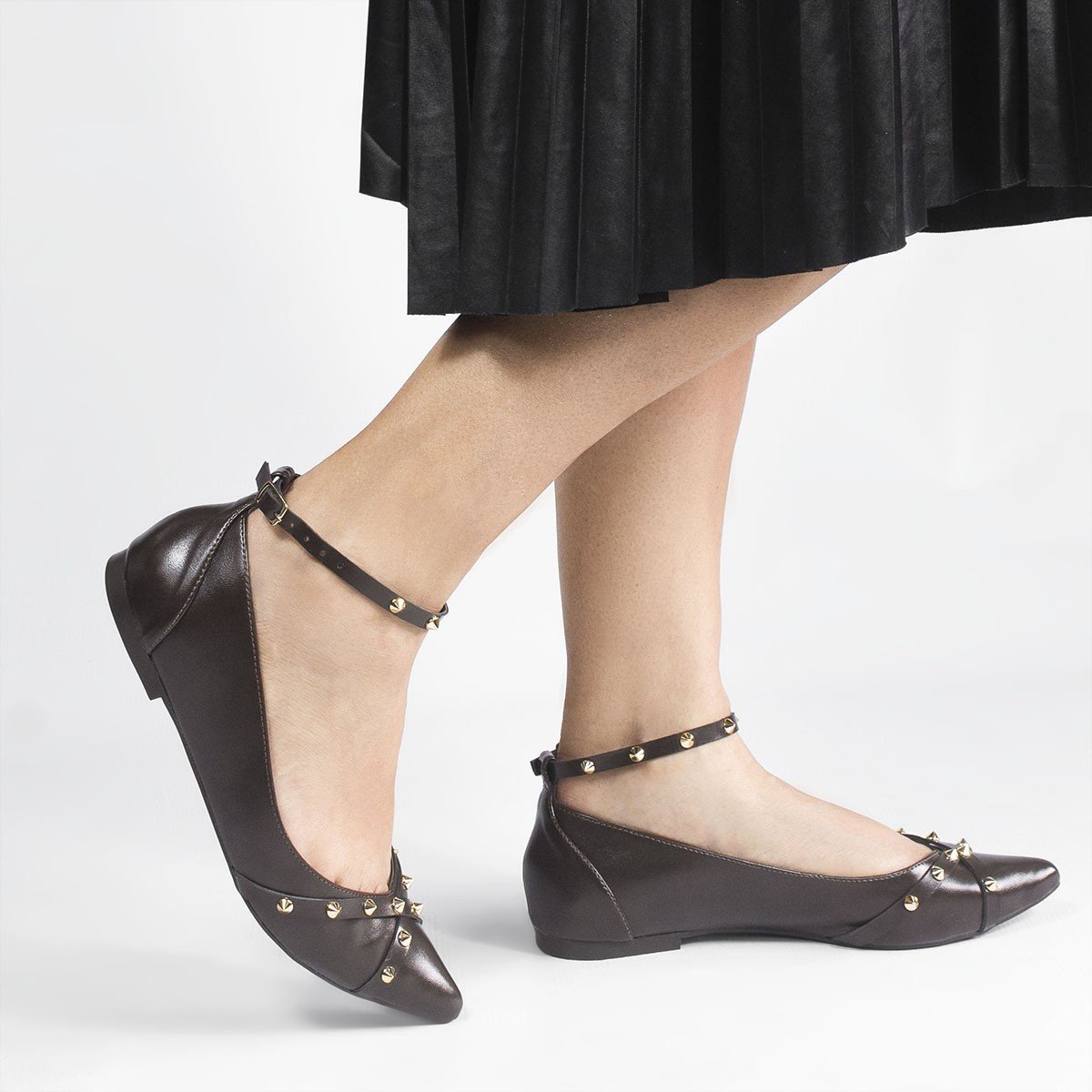Sapatilha Zatta Bico Fino Spike Sabrina Marrom